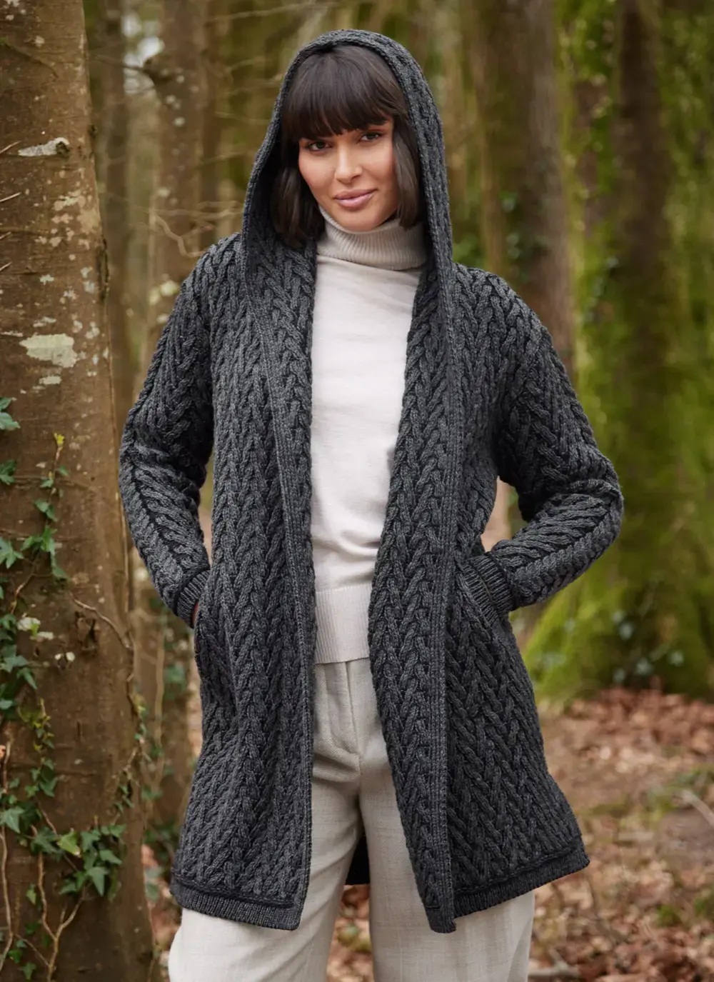 Eimear Aran Cable Knit Hooded Cardigan